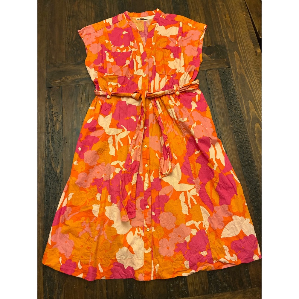 Free Assembly Pink Belted Midi Shirt dress, size large - Picture 2 of 4